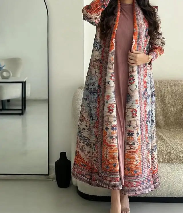 Women's Middle Eastern Muslim geometric print long robe, suitable for Ramadan, factory direct wholesale, long Muslim robe.