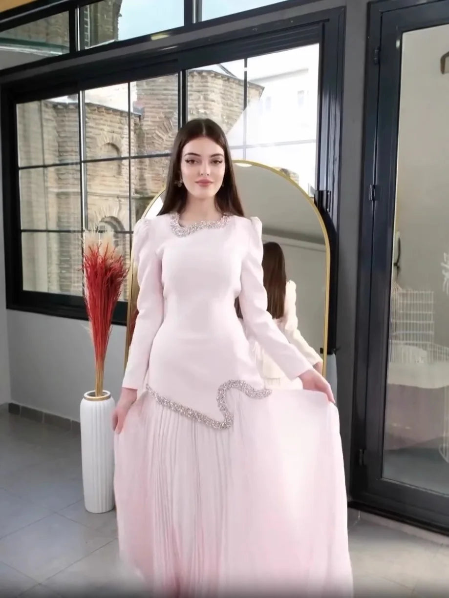Abaya Pleated Dress Women Dubai Dresses Sequins Lace Up Islam Vestidos Long Robe Jalabiya Morocco Kaftan Eid Muslim Ramadan