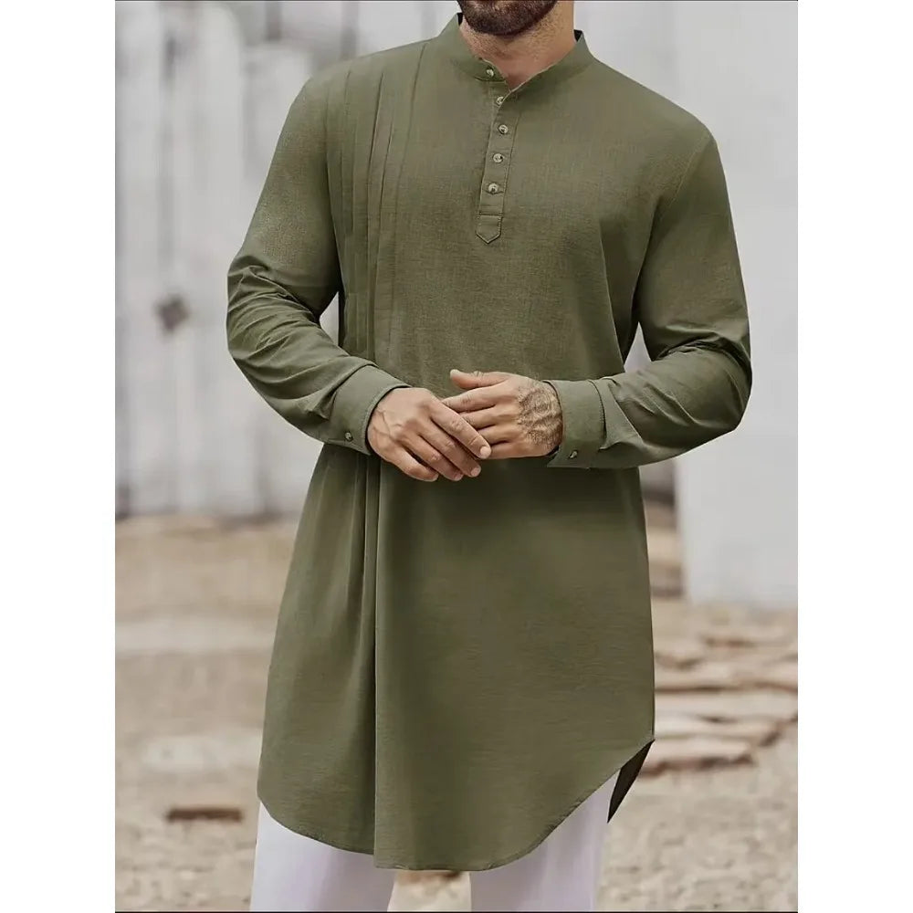 Muslim Men's Shirt  Arabic Button Up Shirt Middle Eastern and Malaysian Islamic Long Robe Suitable for Daily Prayer Robe