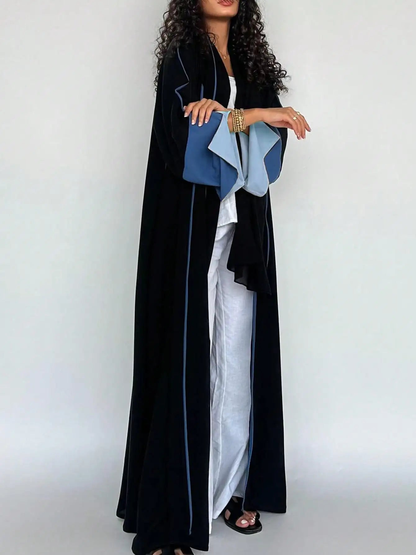 Middle Eastern Loose Abaya Muslim Full Sleeve Open Front Abayas Elegant Kaftans Women Jilbabs Arabian Islamic Maxi Dresses