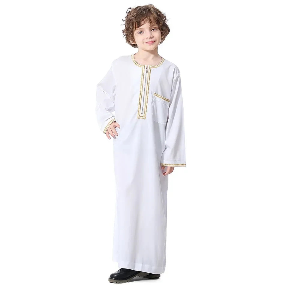 Teenage Boys' Summer Muslim Robe Kids Arab Folk Clothes Boys Solid Color Thobe 5-14 Years National Outfit for Children New