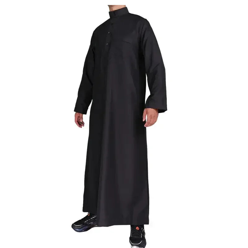 Men Casual Loose Kaftan Muslim Thobe Jubba Dishdasha Thawb Islamic Dress Abaya Arab Plain Color Robe