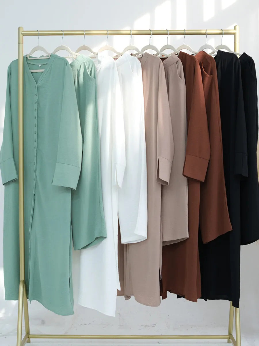 Muslim Dubai Türkiye Abayas For Women solid color Long Dresses buckle two-piece set Modest Ramadan Robe Femme Islam Clothing Set