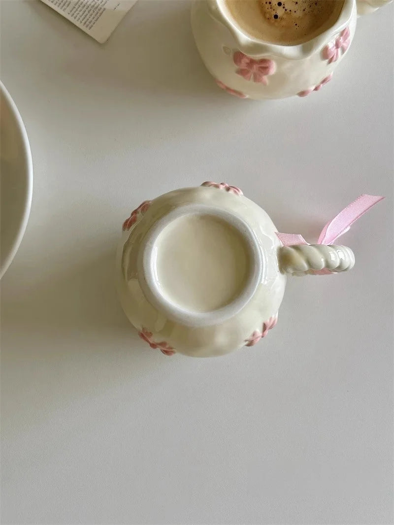 Cute Bow Thickened Ceramic Cup Hand Bow Irregular Mug Cups Coffee Milk Drinks Cup