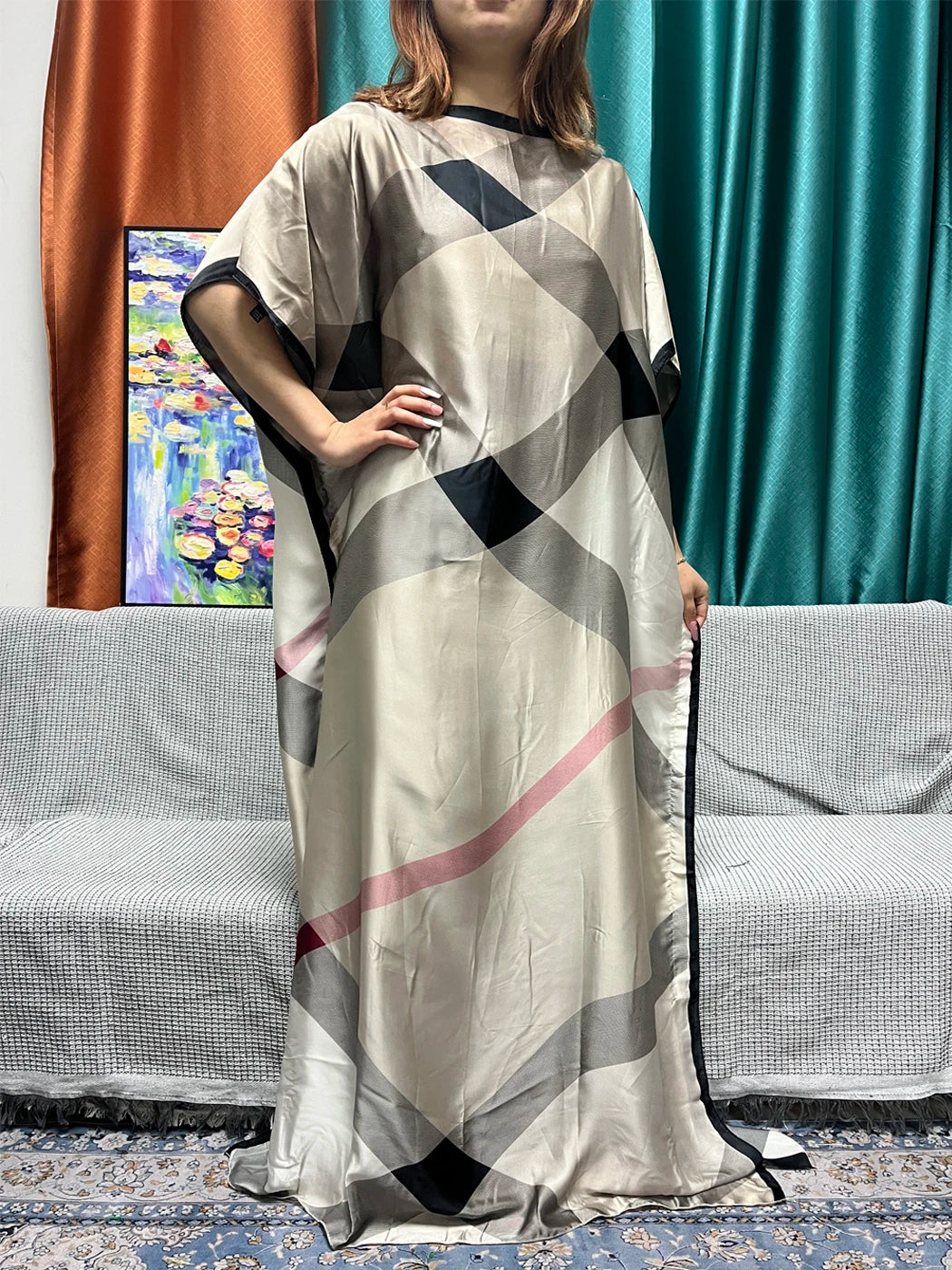 Abayas For Women 2023 Printed Silk Soft Loose Femme Robe Muslim Summer Fashion Clothing African Islam Woman Dresses With Turban