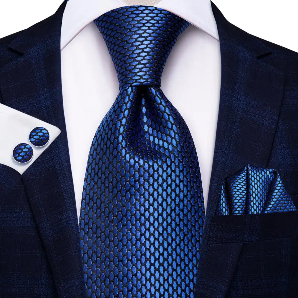 Hi-Tie Blue Business Solid Silk Men's Tie NeckTie 8.5cm Ties for Men Formal Luxury Wedding High Quality Gravata