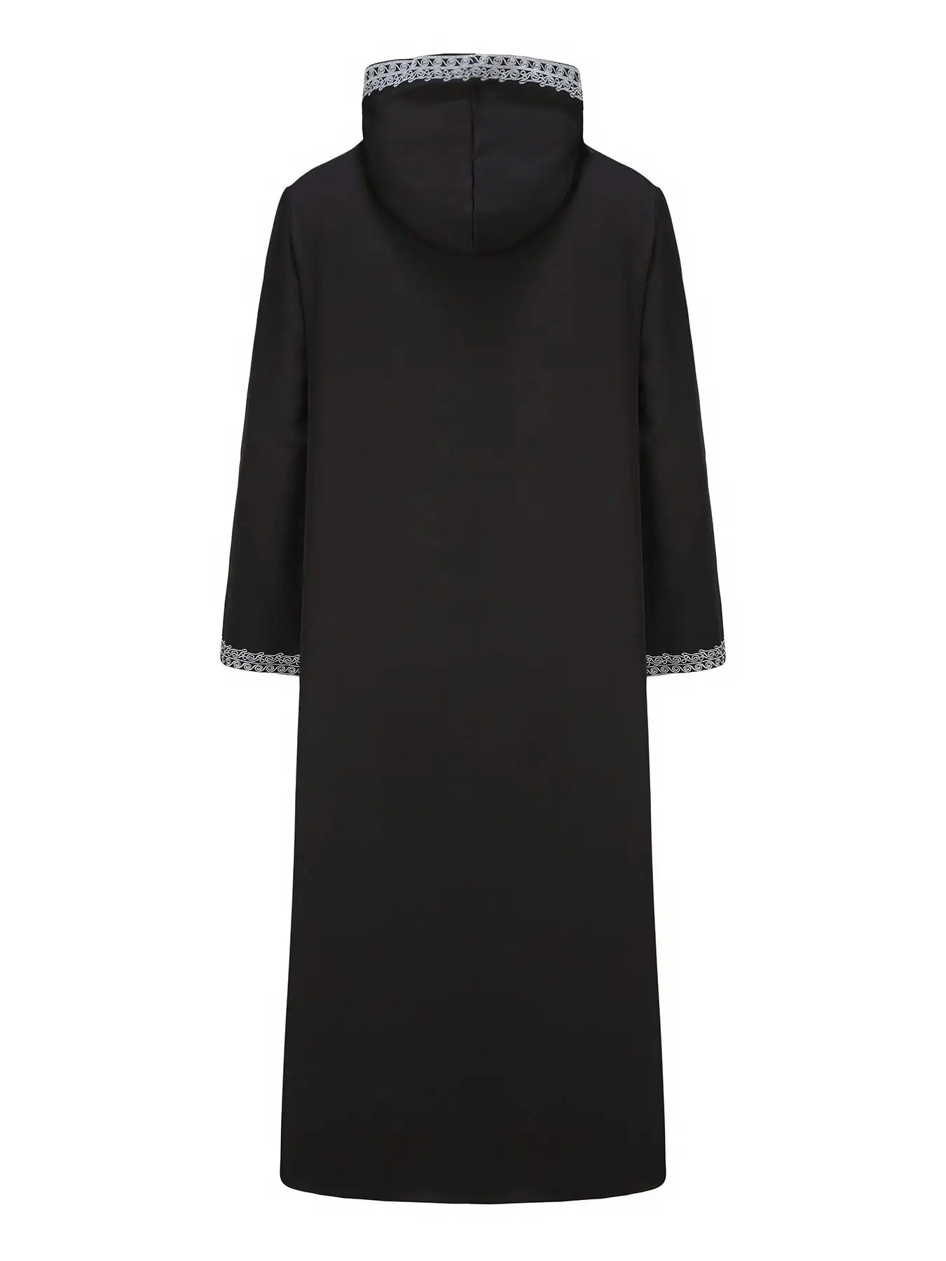 Muslim Men's Black Hooded Zippered Embroidered Robe for Festival Prayer And Worship Clothing
