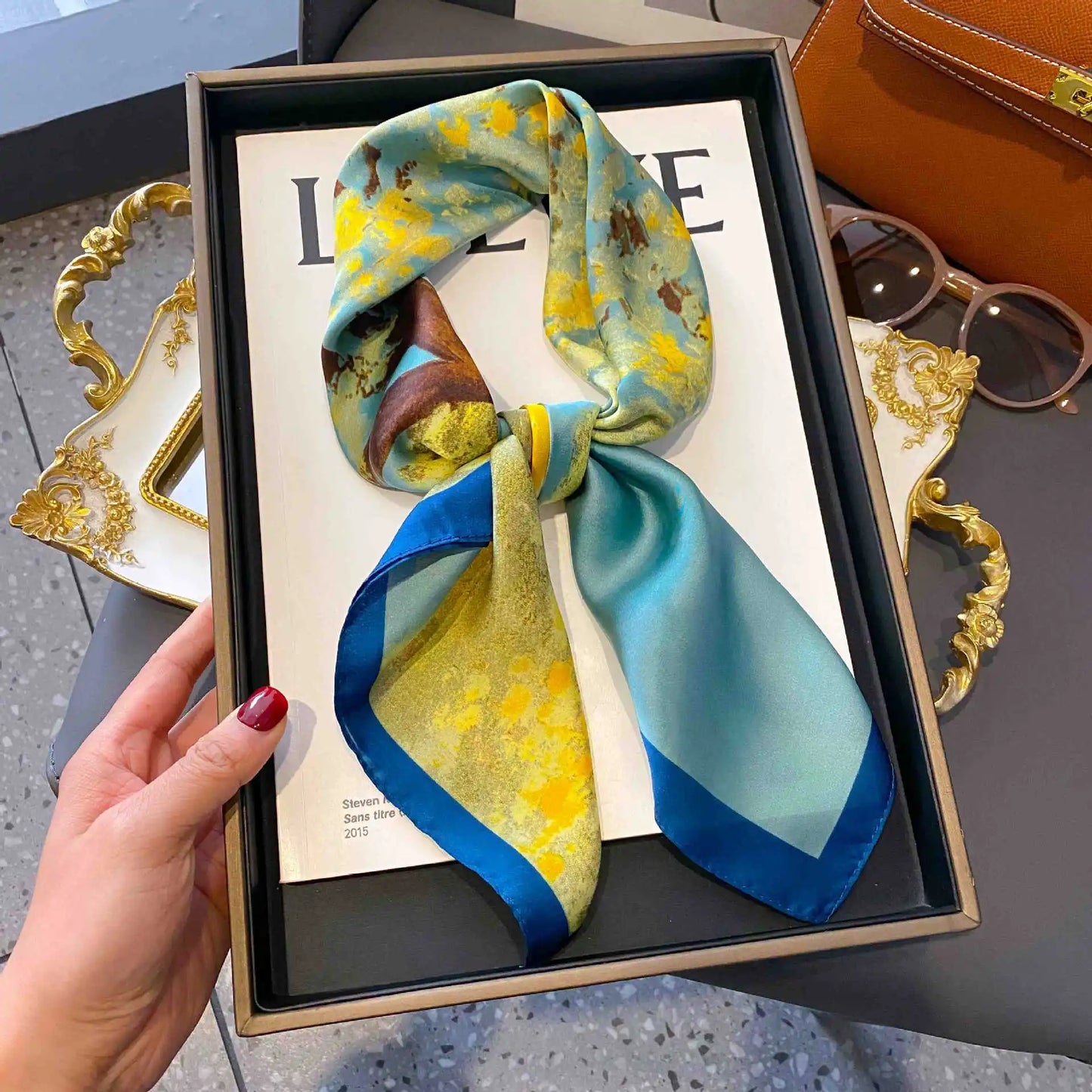 New 70x70cm Square Scarf Women Spring Summer Thin Sun Protection Neck Protection Tie Headband Versatile Scarves Party Gift