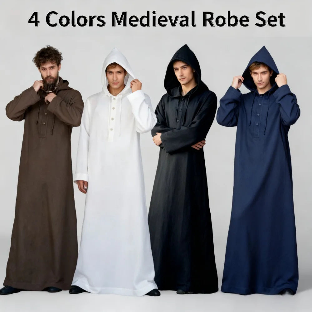 Muslim Robe Thobe Arabic Style Long Hooded Shirt Men's Traditional Costume for Cosplay