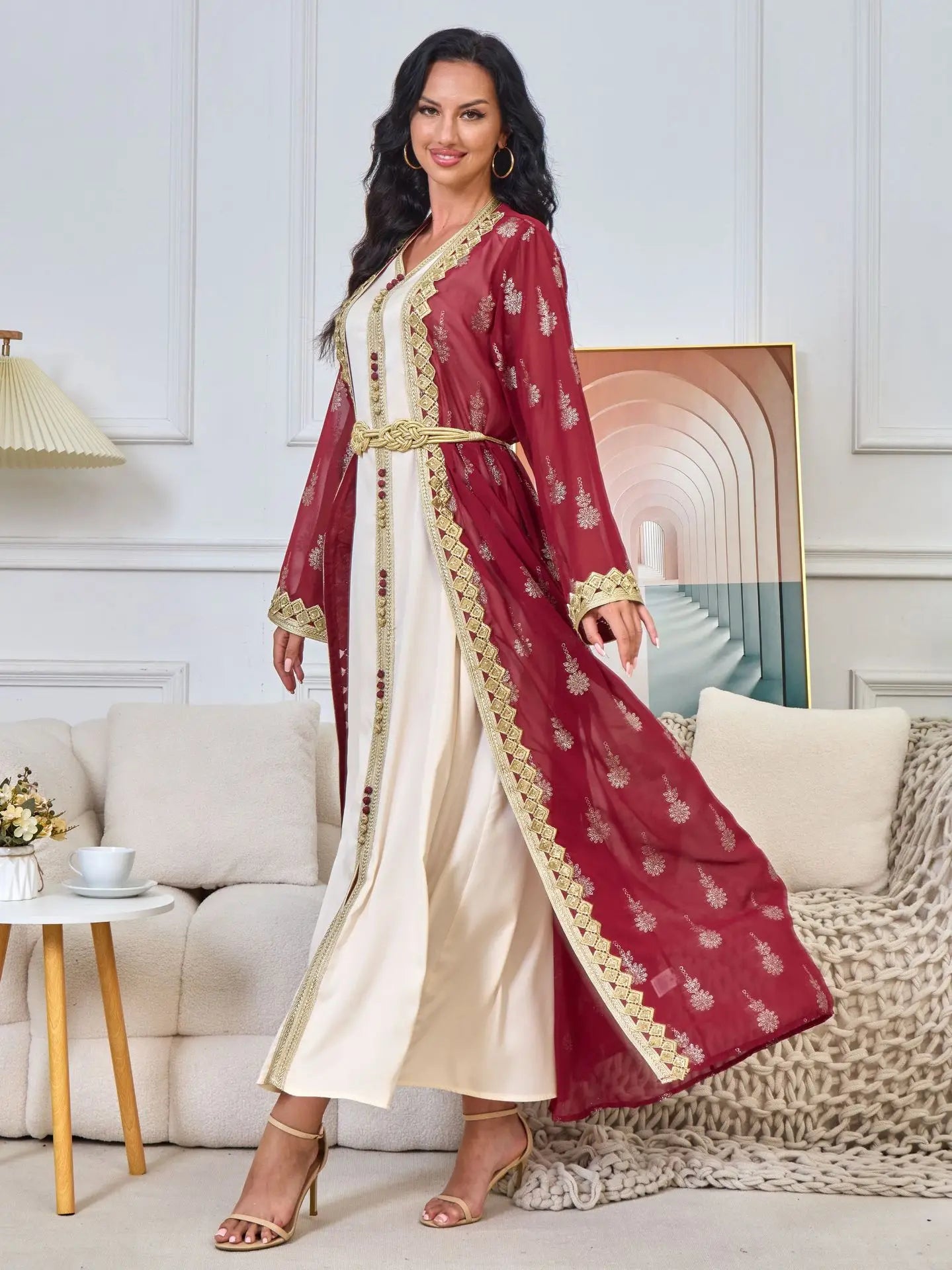2026 New Women's Cardigan Vest Two-Piece Dress Middle Eastern Arabic Robe