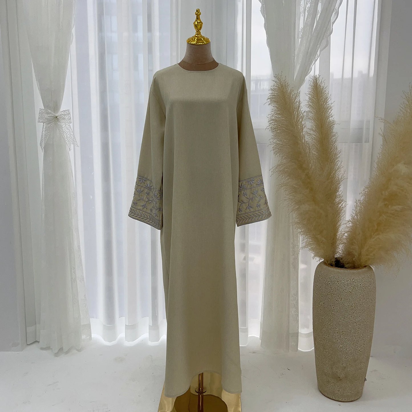 Abaya Simple Embroidery Outwear Eid Ramadan Dress Abayas Muslim Dresses Kaftan Dubai Women Prayer Robe Clothes Women With Belt