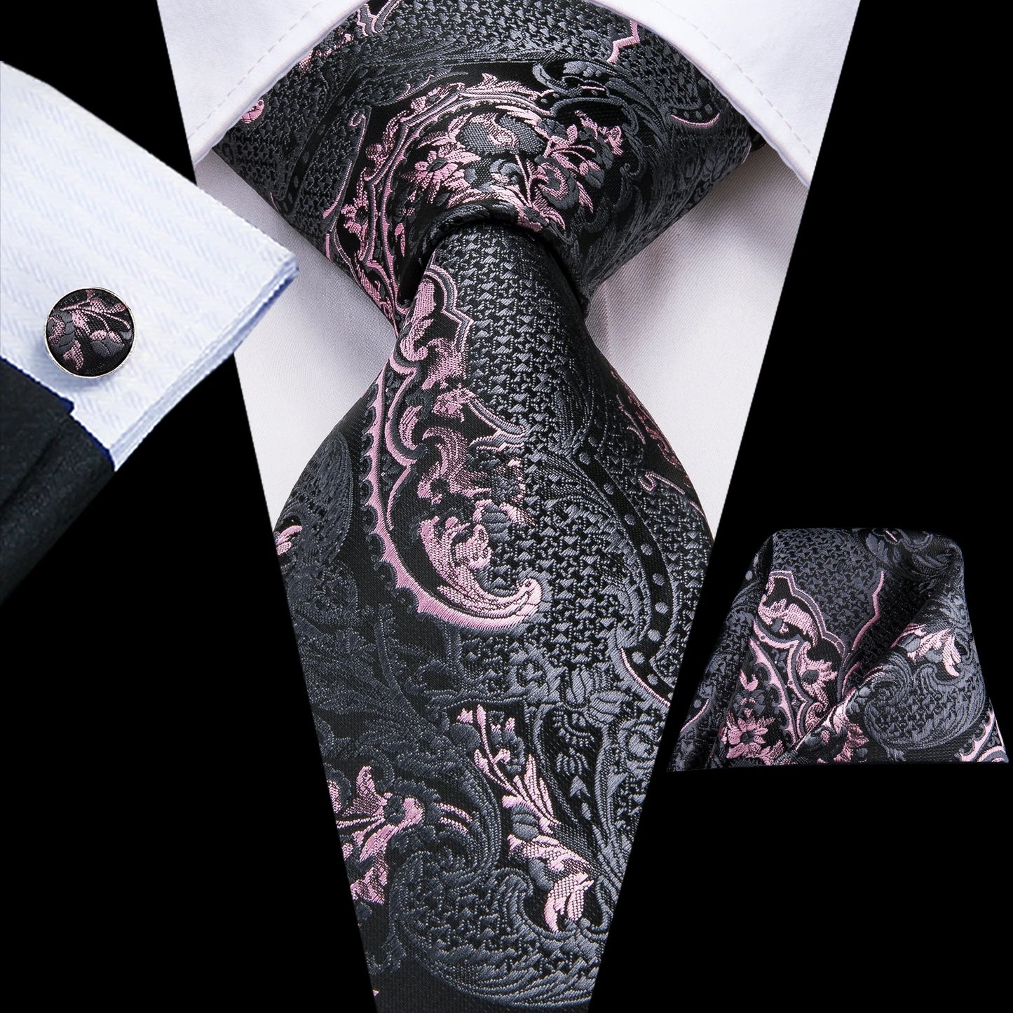 Hi-Tie 8.5cm Black Solid Striped Paisley 100% Silk Men's Business Tie Neck Tie for Men Fashion Luxury Wedding Necktie Gravatas