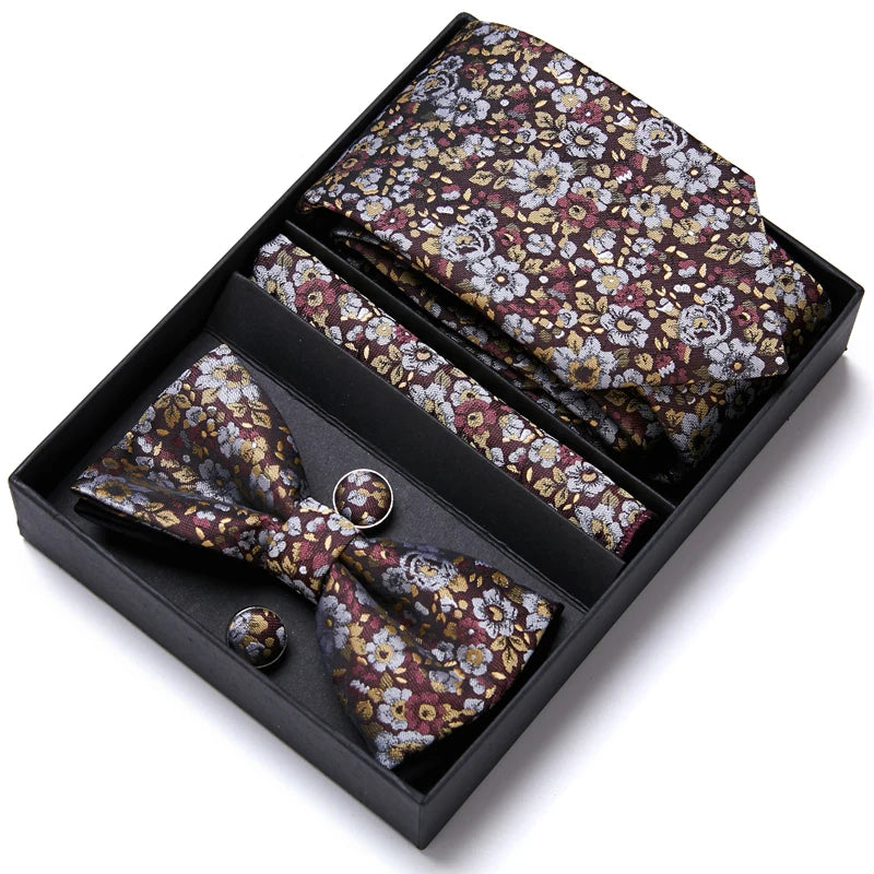 Tie For Men Formal Dress Tuxedo NeckTie Handkerchief Bow Tie Set PlaisyParty Groom Wedding Butterfly Bowtie In Box