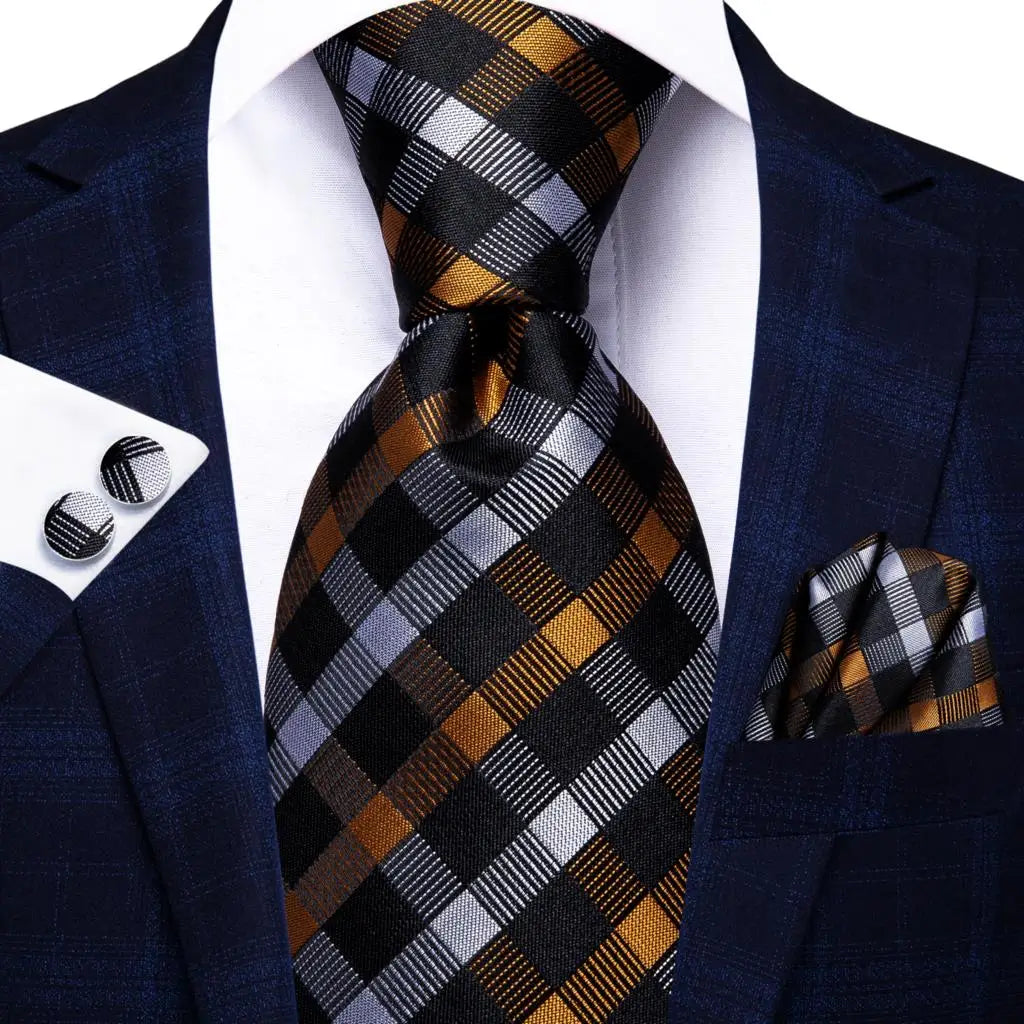 Hi-Tie Mens Ties Luxury Handmade Geometric Necktie Silk Woven Tie Set For Men Business Wedding Neck Tie Square Cufflinks