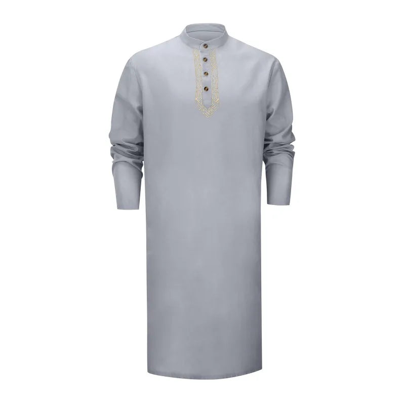 Elegant Arab Style Long Embroidered Muslim Robe for Men Traditional Islamic Clothing