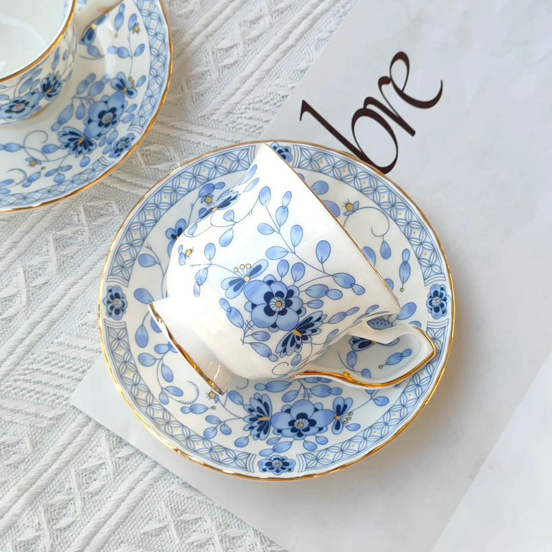 Milan Flower Ceramics Tableware Coffee Cup Plate Mug European Afternoon Tea Cup and Saucer Set Gift Box Customized Style