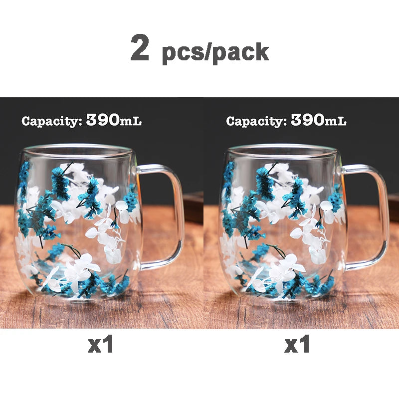 Dried Flower Coffee Mug Double Wall Glass Cup Home Party Cups Cafe Tea Milk Juice Cups For Mother Gift Girls Christmas Gifts