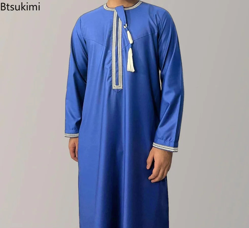 Eid Ramadan Muslim Fashion Abayas for Men Long Sleeve Dress Robes Embroidered Jubba Thobe Dubai Arab Saudi Kaftan Islam Clothing
