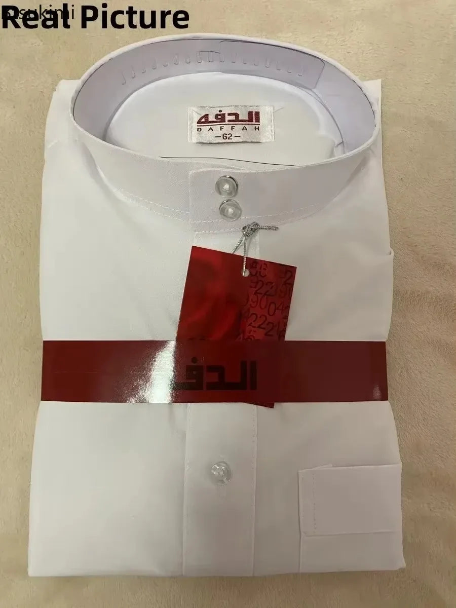 Men's Muslim Robe Islamic Ramadan Juba Kaftan Dishdash Arabian Robe Solid Color Long Sleeve Collar Loose T-shirt Dress Tunic New