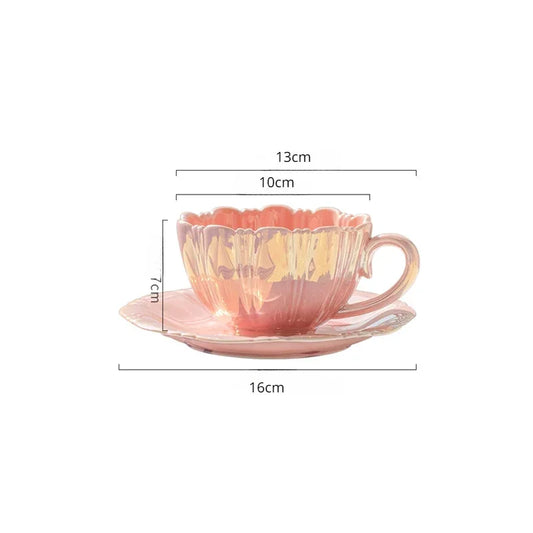 Pearl Petal Ceramic Cup Coffee Cup and Saucer Afternoon Tea Red, White & Blue Coffee Mug Milk Tea Cups Mugs Teacup Drinkware