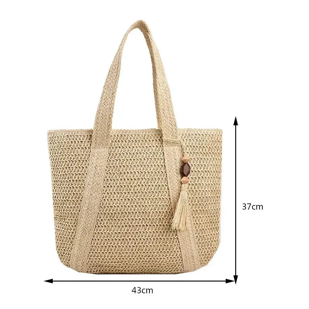 Straw Bag for Women Handmade Woven Shoulder Bag Large Capacity Tote Bags with Pendant Armpit Bag Top-handle Handbag Purse