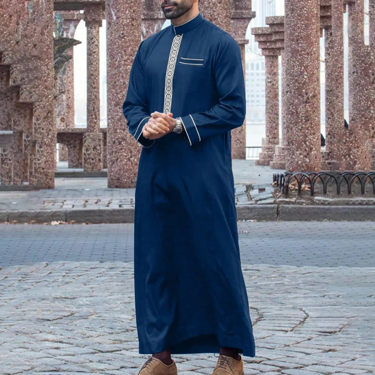Mid East Islamic Men Clothes Muslim Fashion Abaya Men Embroidered Loose Stand Collar Long Robe Ethnic Style 2026 Man Jubba Thobe