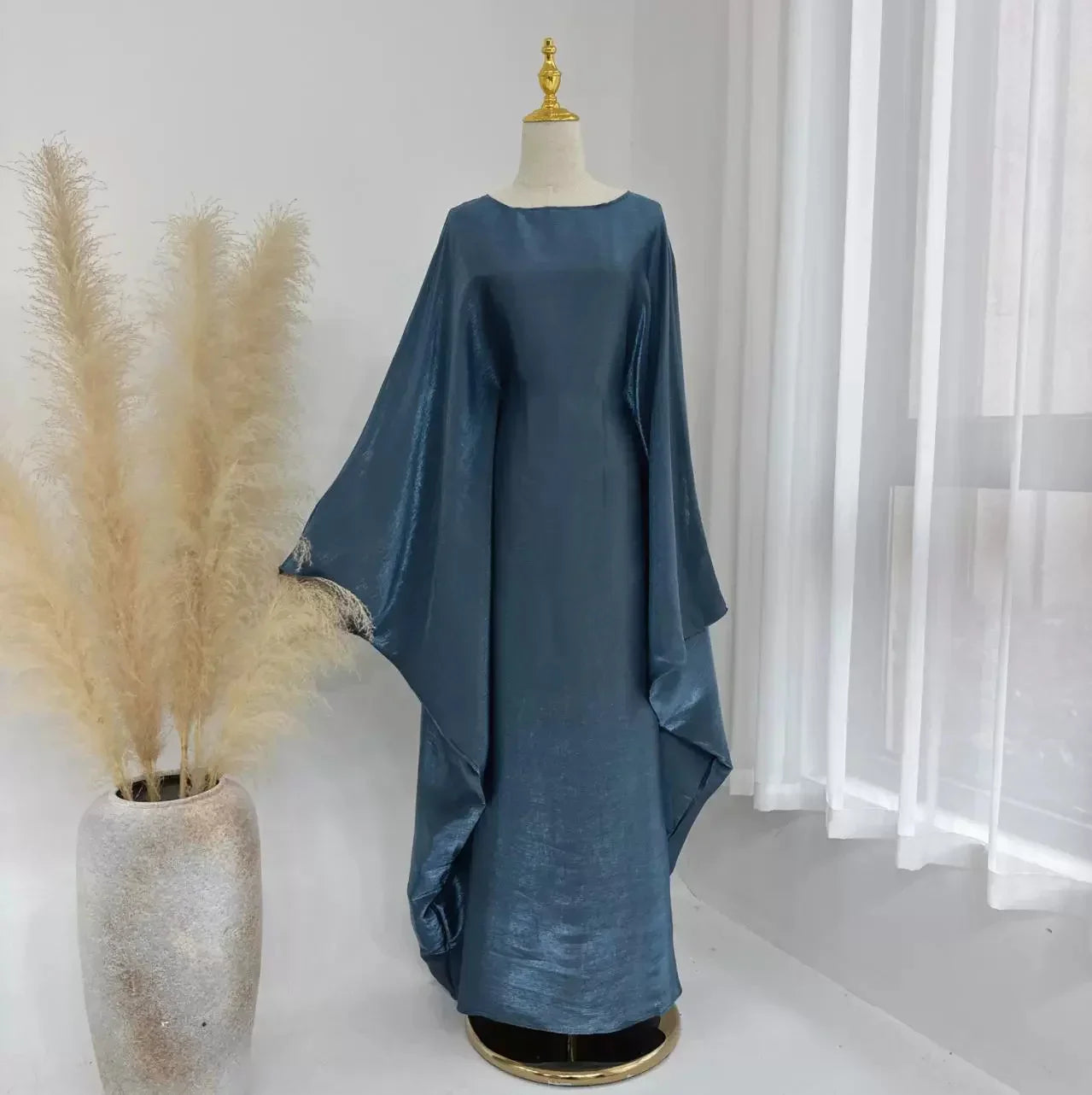 Ramadan Summer Batwing Sleeve Satin Butterfly Abaya Islam Muslim Maxi Dress Kebaya Women Kaftan Robe Musulmane Femme Vestidos
