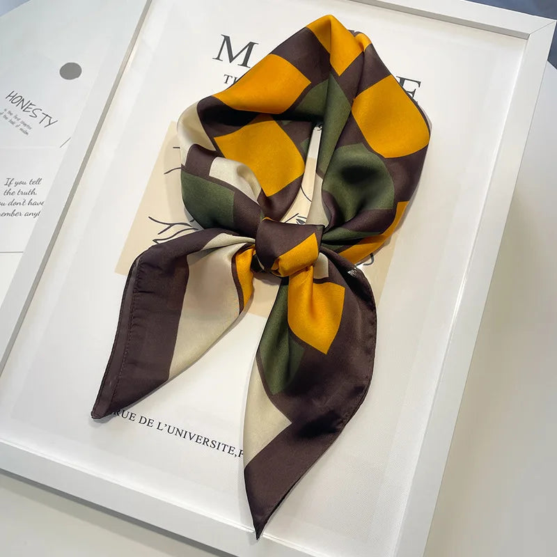 Handkerchiefs Hair Silk Scarf 70*70cm Print Satin Big Square Silk Scarves Shawls For Women Luxury Brand Designer Hijab Headband