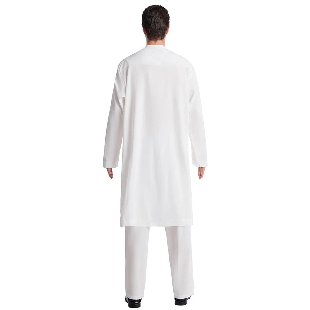 Men Jubba Thobe Muslim Two Pieces Set For Male Pakistan Dubai Saudi Abaya Prayer Islamic Clothing Worship Suit Arabic Ramadan