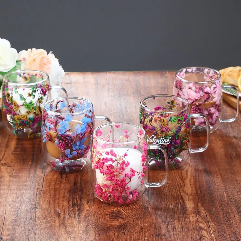 Double Walled Glass Mugs Double Wall Dried Flower Cup For Coffee Heat Resistant Dried Flower Double Wall Glass Mug For Cold
