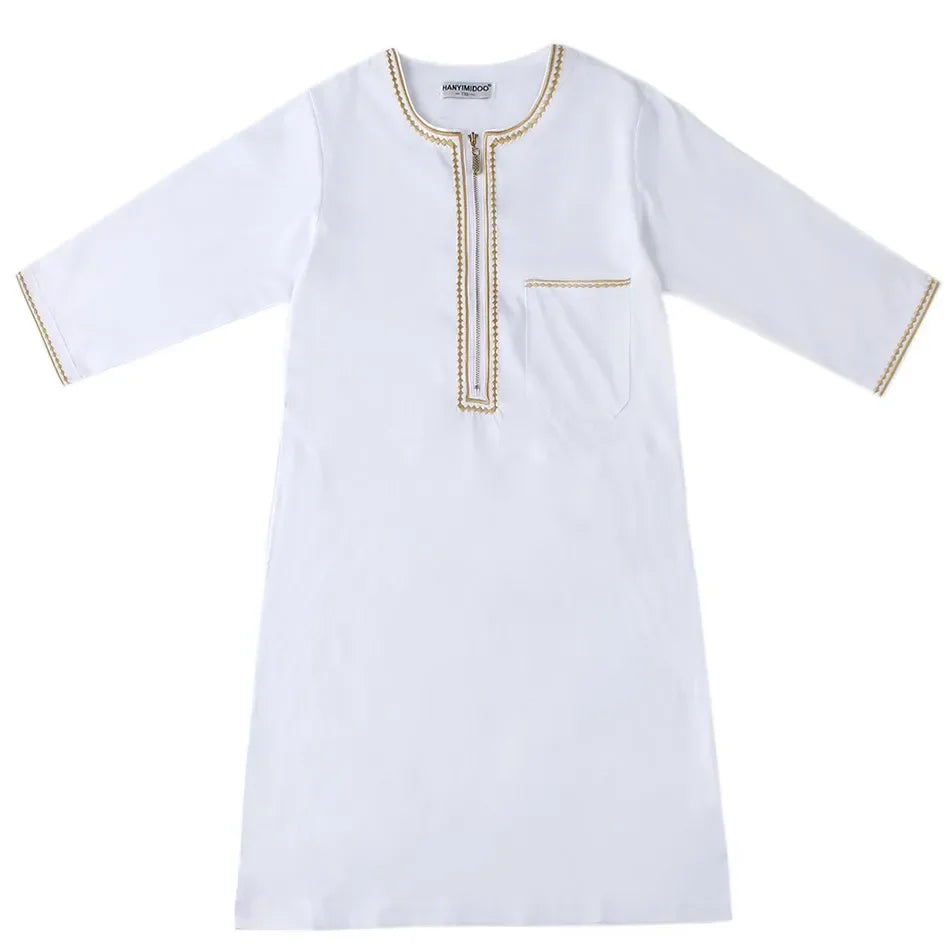 Teenage Boys' Summer Muslim Robe Kids Arab Folk Clothes Boys Solid Color Thobe 5-14 Years National Outfit for Children New