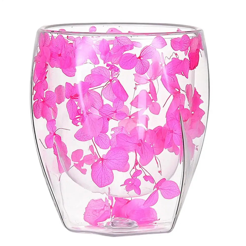 Dried Flower Double Wall Clear Glass Coffee Mugs Dried Flower Decorated Coffee Cup Milk Mug Heat Insulation Coffee Cup 350ml