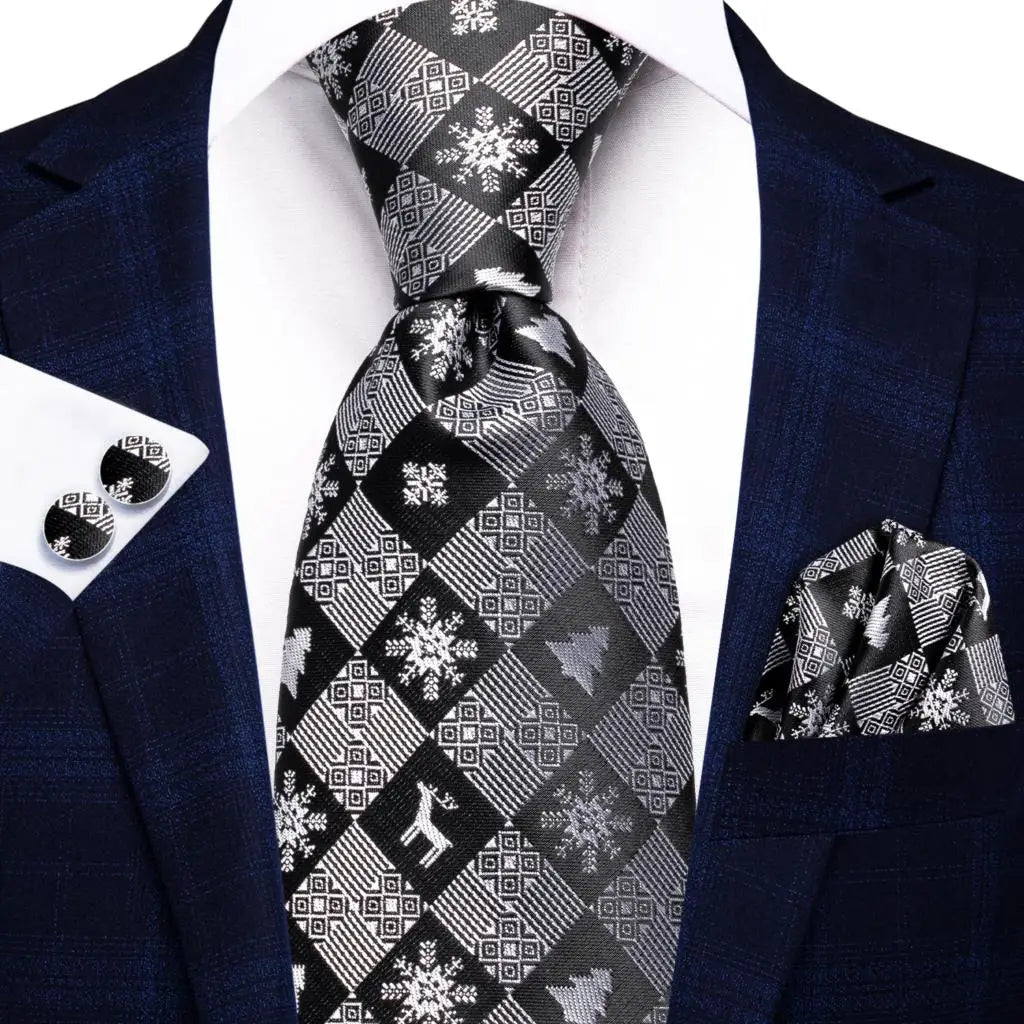 Hi-Tie Mens Ties Luxury Handmade Geometric Necktie Silk Woven Tie Set For Men Business Wedding Neck Tie Square Cufflinks