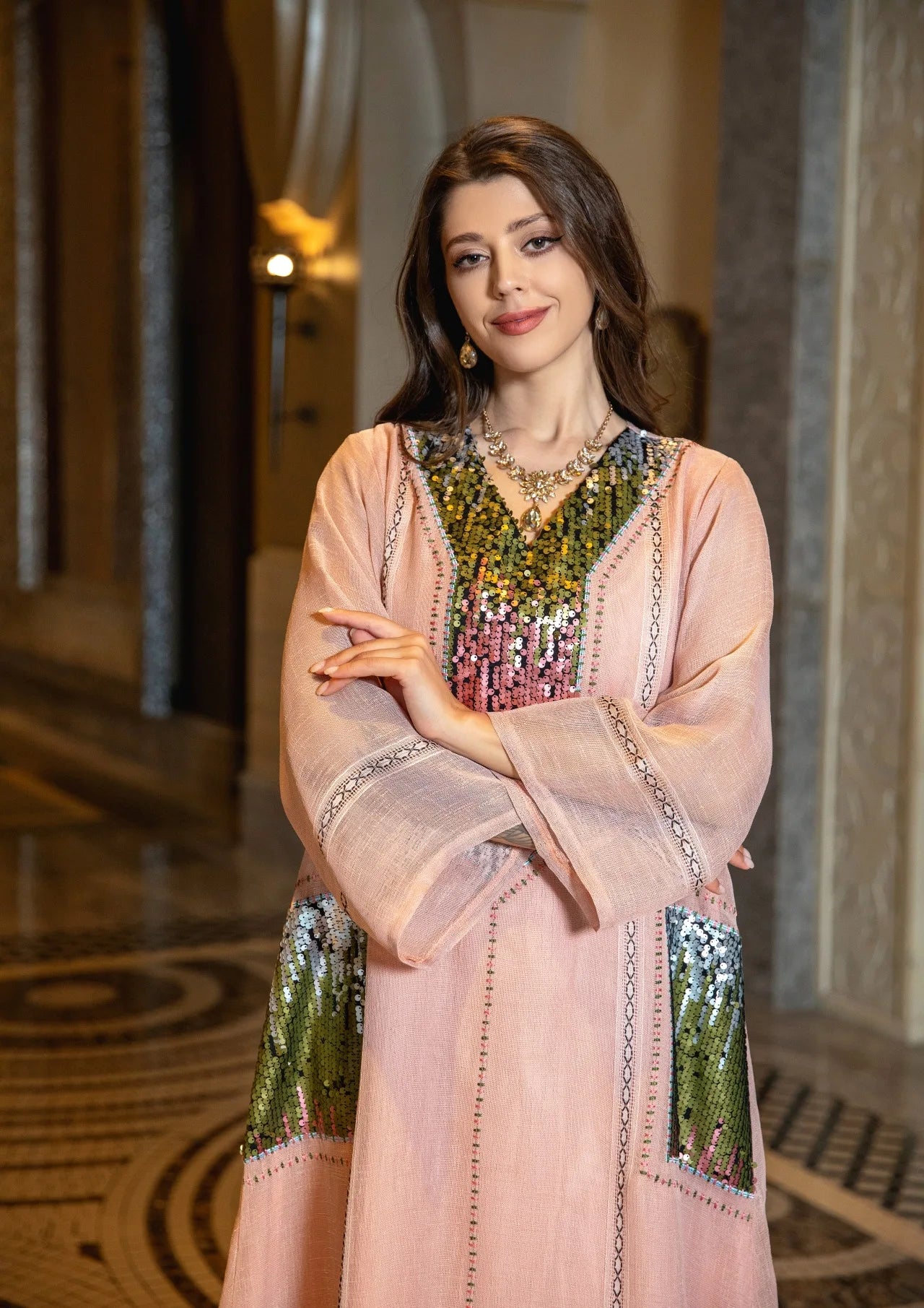 Eid Muslim Party Dress for Women Abaya Sequins Maxi Evening Long Dresses Jalabiya Morocco Dubai Abayas Kaftan Vestidos Long Robe