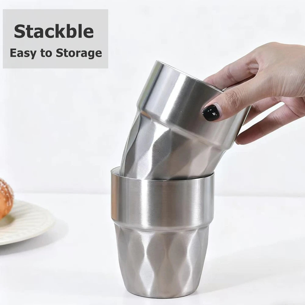 4 Pack Mugs Stainless Steel Cup Metal Cups 10oz Double Layer Insulated 300ml Metal Drinking Glasses for Camping Outdoors Party