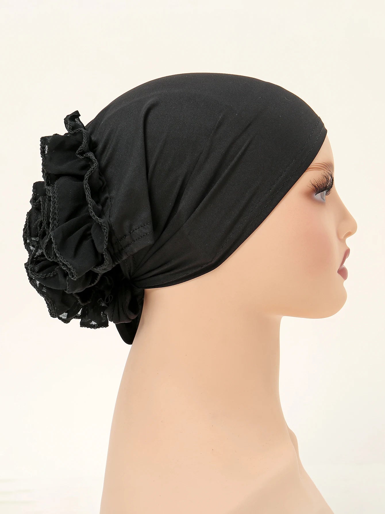 Muslim Hijabs for Women Thin Modal Bottom Hat Scarf  Solid Color Turban with Lace Panhua Islam Head Wrapping Tie Back Headband