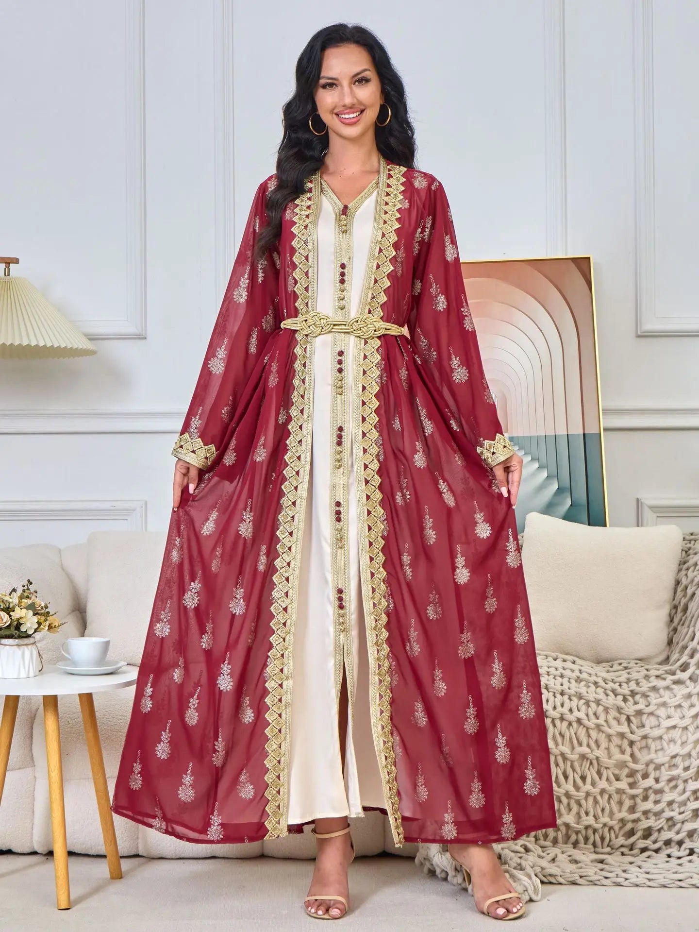 2026 New Women's Cardigan Vest Two-Piece Dress Middle Eastern Arabic Robe