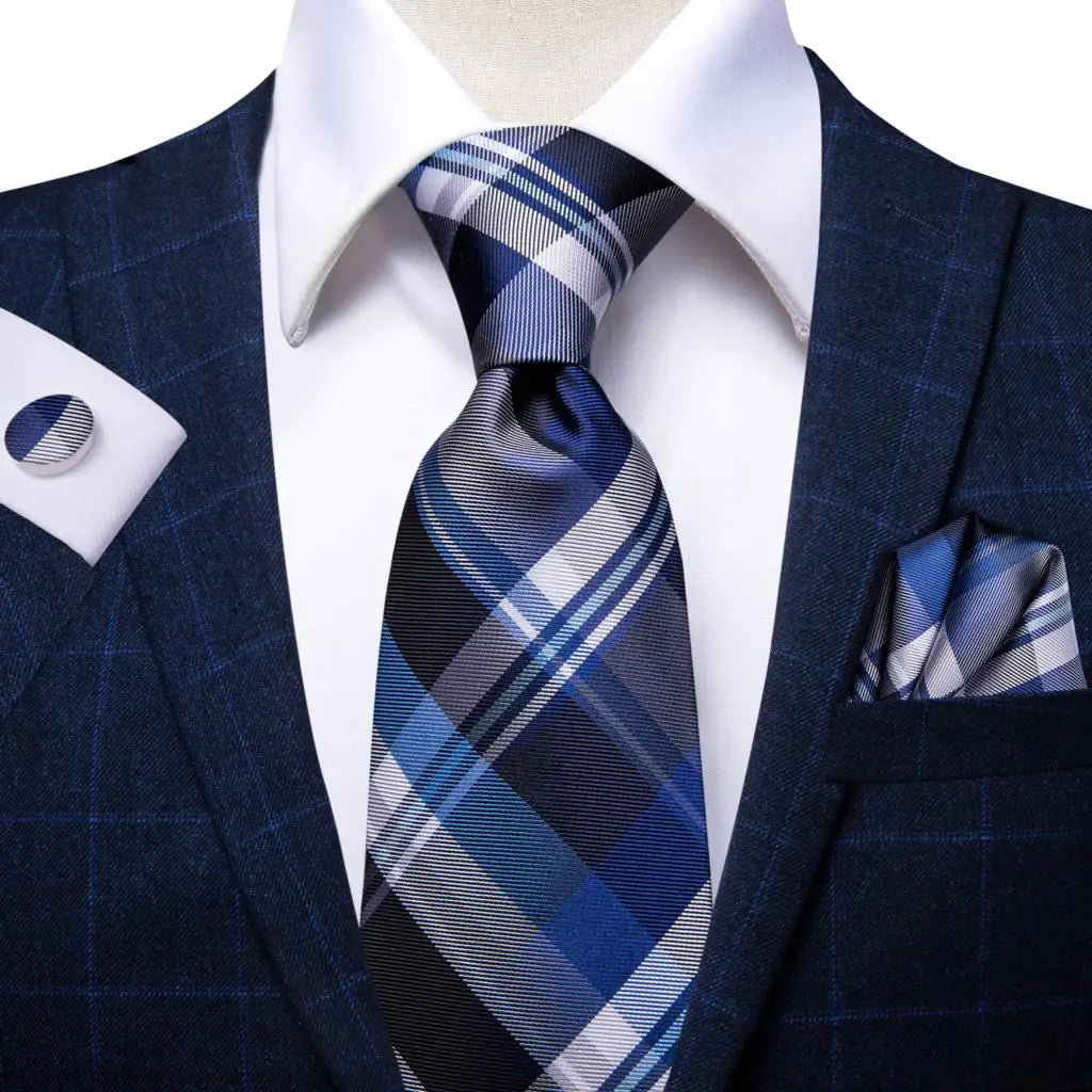 Hi-Tie Mens Ties Luxury Handmade Geometric Necktie Silk Woven Tie Set For Men Business Wedding Neck Tie Square Cufflinks