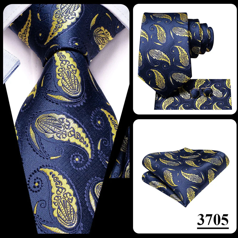 Hi-Tie Teal Green Floral Mens Fashion Necktie Handkerchief Cufflinks for Tuxedo Accessory Classic Silk Luxury Tie for Man Gift