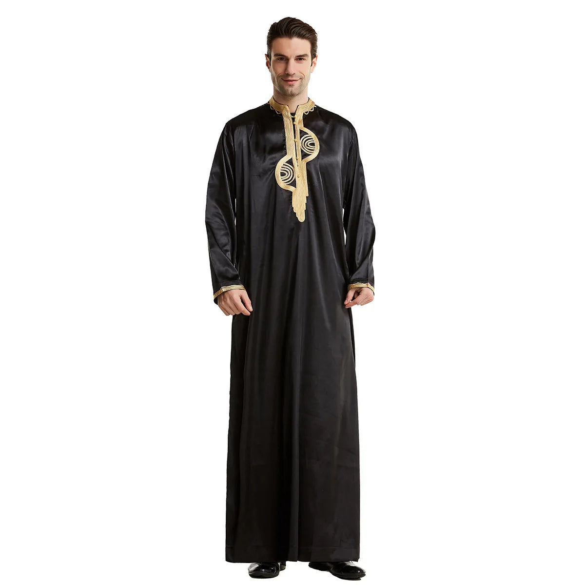 1pcs/lot man fashion embroidery muslim long robe man stand collar long sleeve jubba thobe
