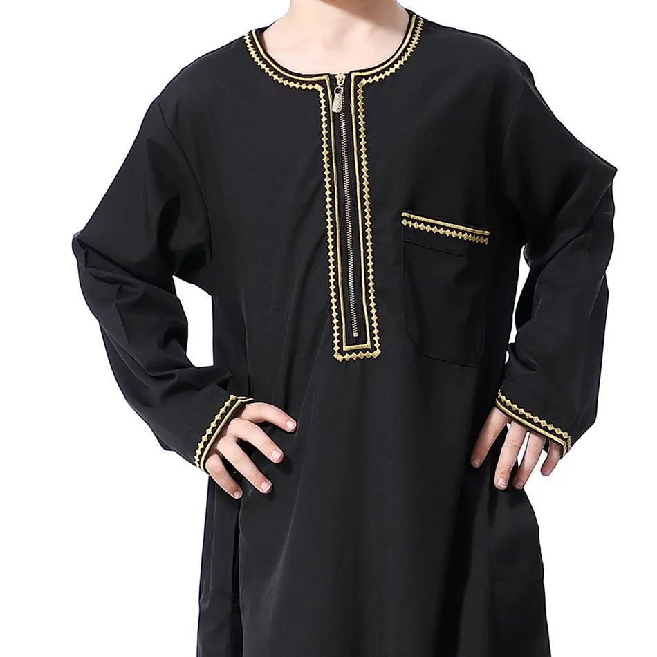 Teenage Boys' Summer Muslim Robe Kids Arab Folk Clothes Boys Solid Color Thobe 5-14 Years National Outfit for Children New