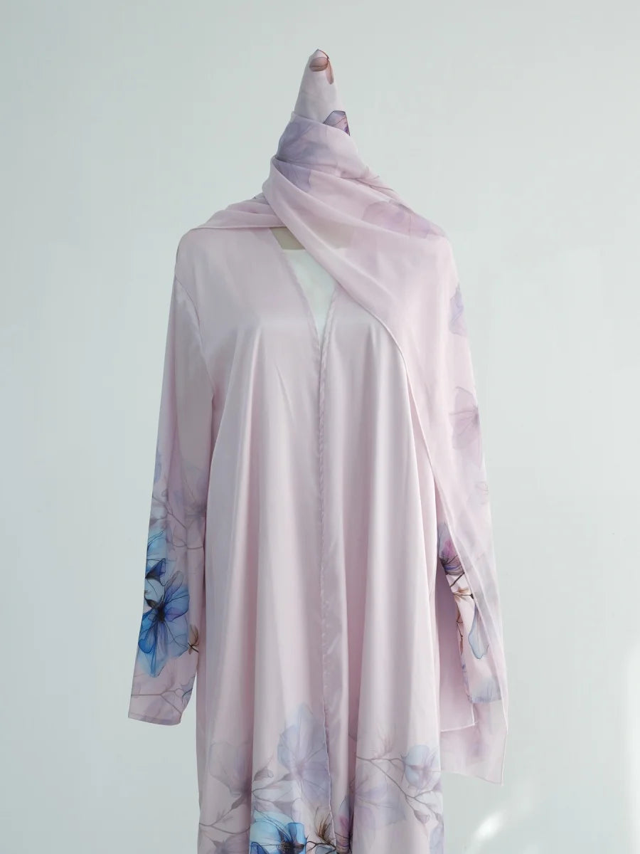 Muslim Women Arabic Dubai Abaya Chiffon Print Kimono Cardigan Long Dress With Hijab Modest Kaftan Robe Femme Islamic Clothing