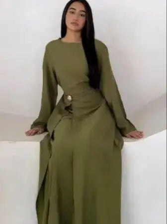 Muslim Women Arabic Dubai Abaya Solid Drawstring Long Dress Modest Ramadan Kaftan Robe Femme musulmane Islam Clothing Kebaya