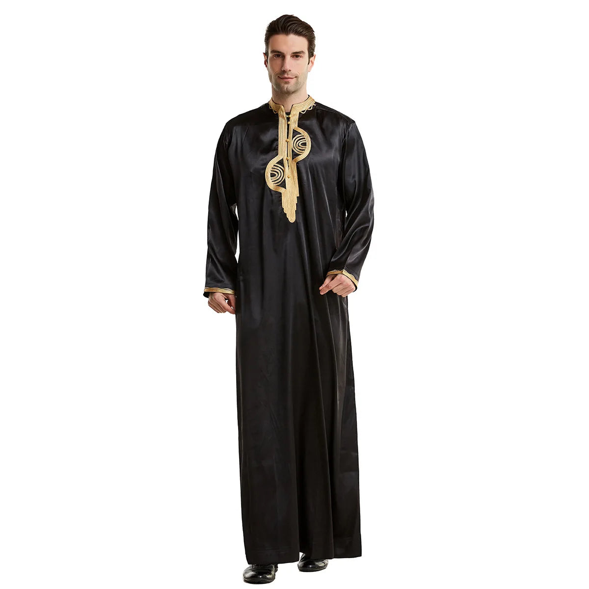 1pcs/lot man fashion embroidery muslim long robe man stand collar long sleeve jubba thobe