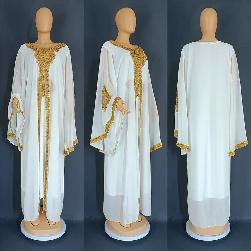 Kaftan Dubai Abaya Turkey Muslim Chiffon Maxi Dress Islam Clothing Elegant African Dresses for Women Boubou Robe Djellaba Femme