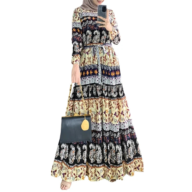 ZANZEA Bohemian Muslim Abaya Women Elegant Robe Stylish Floral Printed Maxi Dresses Casual Loose Ramadan Vestidos Kaftan 2024