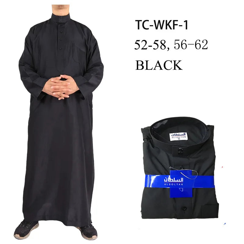 New 2026 Middle East Muslim Men Dress Long Sleeve Jubba Thobe Ramadan Eid Dishdasha Robe Muslim Islamic Kaftans Arab Clothing
