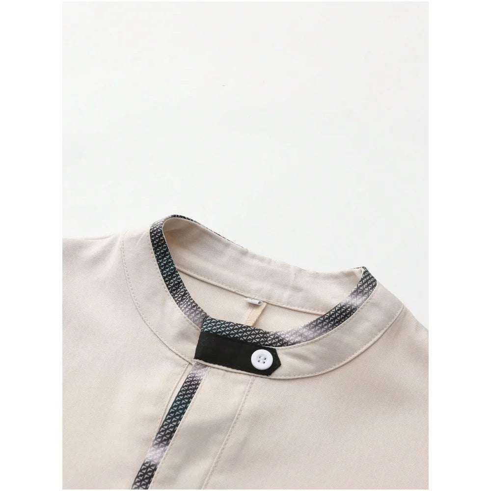 New Muslim Men's Robe Light Grey Elegant Retro Middle Eastern Ethnic Style Printed Button Men's Robe Simple Loose Casual Robe