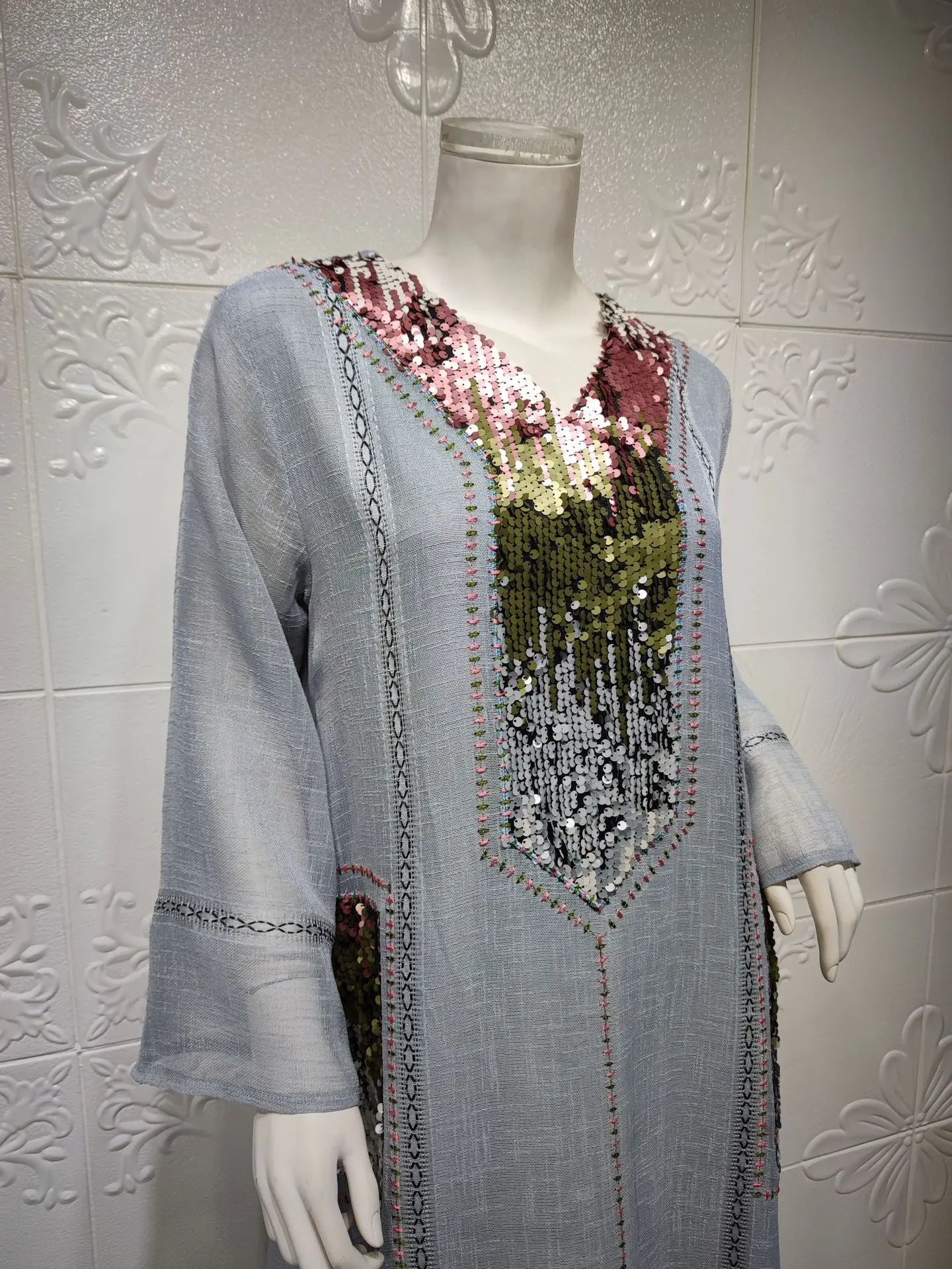 Eid Muslim Party Dress for Women Abaya Sequins Maxi Evening Long Dresses Jalabiya Morocco Dubai Abayas Kaftan Vestidos Long Robe