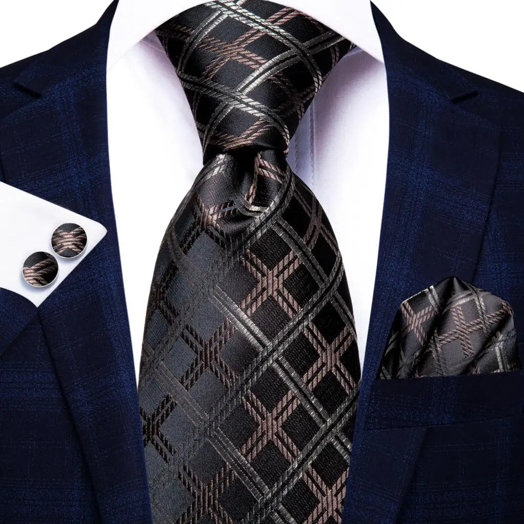 Hi-Tie Mens Ties Luxury Handmade Geometric Necktie Silk Woven Tie Set For Men Business Wedding Neck Tie Square Cufflinks